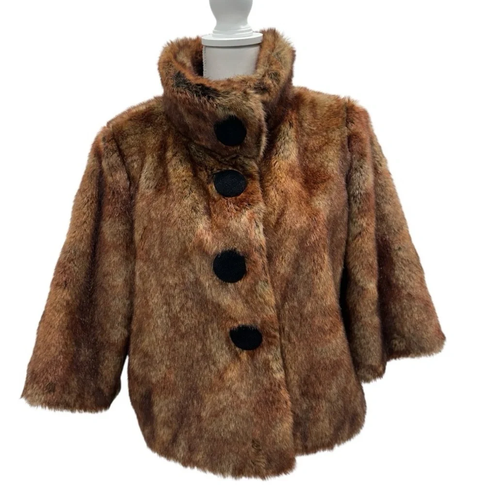 Abbie Mags Vintage Brown Faux Fur Cropped Jacket Size Large Old Money - Picture 3 of 14